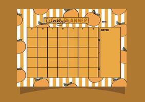 orange stripe pattern weekly planner. Planner for monthly and daily organizing. vector
