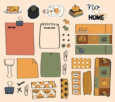 planning and journaling stickers, memo pads, and planner pages with an autumn theme