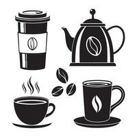 Coffee Beans and Kettle Silhouettes for Design Projects vector