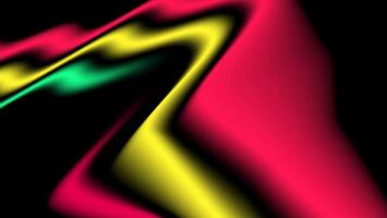 Wavy abstract neon light streaks in red yellow and green on black background creating dynamic fluid motion and futuristic vector