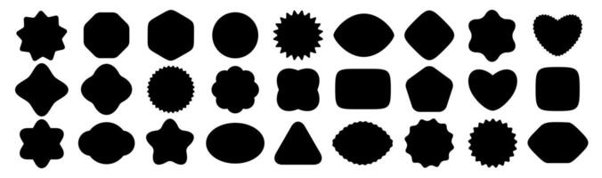 Sticker Shapes Set, Black Label Silhouettes, Empty Badges Tags Template. Modern Geometric Forms for Graphic Design, UI, Logo or Promo Elements. Illustration. vector
