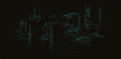 Scientific Circuit Board Lines Background. Futuristic Grid With Glowing Tech Paths, Microchip Design, And Neon Signals On Black. Ideal For Innovation, Research, AI Projects. Illustration. vector