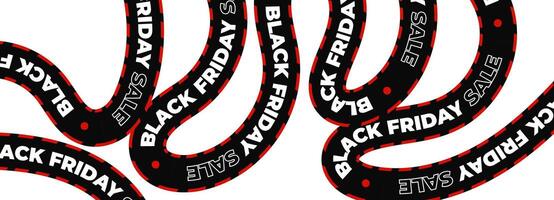 Black Friday sale tape with bold white text and red accents. Ideal for ecommerce promos, retail ads, digital product design, UI layouts, online content banners. illustration. vector