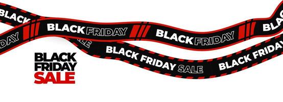 Black Friday sale ribbon with bold text and red stripe details. Great for digital product ads, ecommerce banners, online store UI, promo content, price discount campaigns. illustration. vector