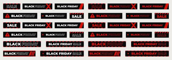 Black Friday Sale Labels and Banners Collection in Bold Red and Black Style, Perfect for Web, Print, Digital Product, Social Media, E-Commerce Promotions. Illustration. vector