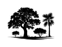 set of silhouettes of trees vector