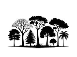 Black silhouettes of various trees and plants tree silhouettes. ideal for design plants and various works vector