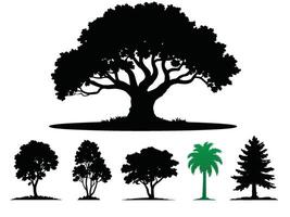 Variety of Tree Silhouettes, a collection of tree silhouettes in various shapes and styles, representing various species. Perfect for design elements vector