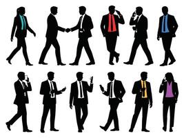 set of silhouettes showing diverse businessmen shaking hands, symbolizing partnership vector