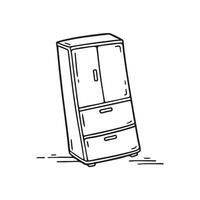 A tilted cabinet with its door hanging fully open vector