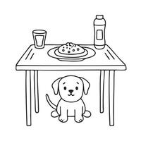 A dog hiding under a dining table vector