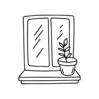 A flower pot resting lopsided on the edge of a windowsill vector