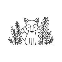 A small fox hiding behind dense foliage vector