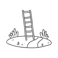 A ladder standing unevenly on a sloped garden path vector