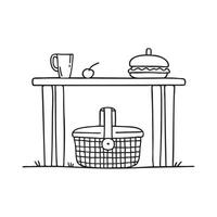 A basket for picnic placed under the table vector