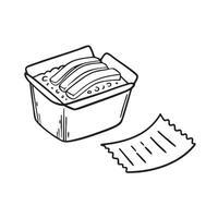 A takeout unagi box beside a wrinkled receipt vector