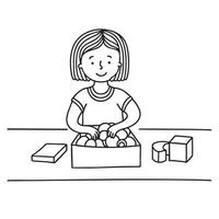 A kid surrounded by packaging while unboxing a toy vector