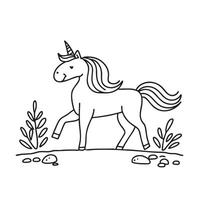A unicorn pacing quietly across a wooded narrow path vector