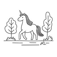 A unicorn making its way down a narrow trail in the forest vector