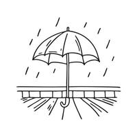 An open umbrella lying on a balcony tile after the rain vector