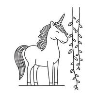 A unicorn walking as its horn touches dangling vines vector