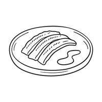 Unagi placed on ceramic ware near a pool of soy sauce vector
