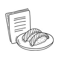 Grilled unagi lying next to a menu with noted prices vector