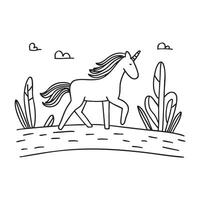 A unicorn walking along a slim forest pathway vector