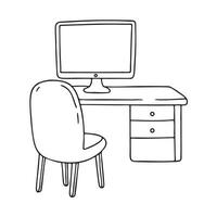 A chair turned toward a dark computer screen vector