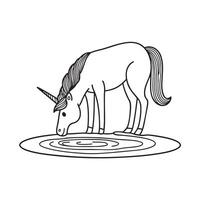 A magical unicorn sipping water in a shallow bend vector
