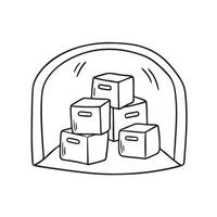 Supply labeled boxes stored in a basement room vector