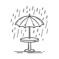 An umbrella table set under heavy rainfall vector