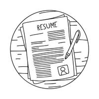 A document titled resume placed beside a pen on the desk vector