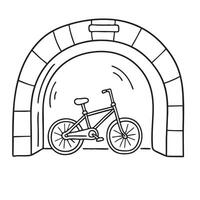 A bicycle leaned against the underpass wall vector