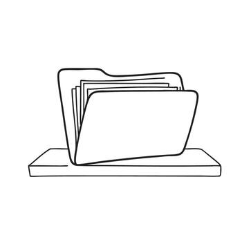 A folder left open on a cluttered table vector