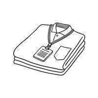 A neatly folded uniform on a bed beside an ID lanyard vector