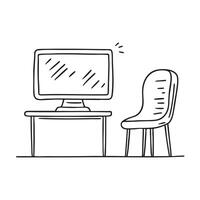 A computer chair facing a blank monitor vector