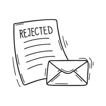 A rejected note beside an open mailing envelope vector
