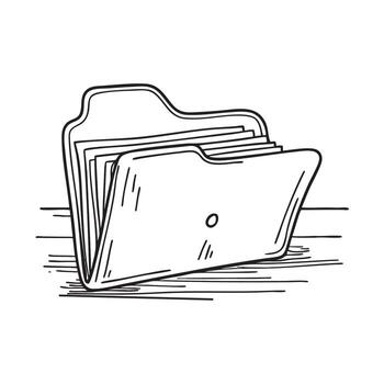 An open folder lying on a cluttered table vector