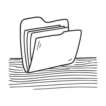 An unfastened folder lying on a messy table vector