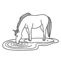 A unicorn bending down to drink from a narrow stream vector