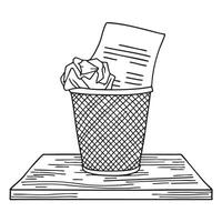 A crumpled resume lying in a bin beneath the table vector