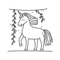 A unicorn pushing past vines with the tip of its horn vector