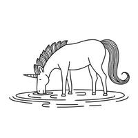 A unicorn lapping water at the edge of a shallow stream vector