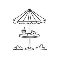 A park umbrella table with food wrappers beneath vector