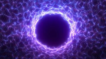 Glowing violet energy vortex with flowing wave lines forming a circular portal on a dark background video