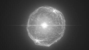 Monochrome digital energy sphere with glowing core and electric web, symbolizing futuristic intelligence and abstract data visualization video