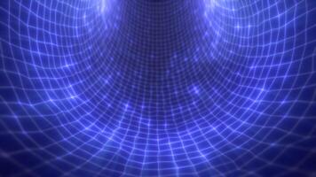 Sci-fi styled blue mesh tunnel with triangulated glowing surface and immersive digital depth video