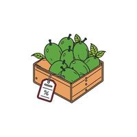 Mangoes placed neatly in a wooden crate illustration vector