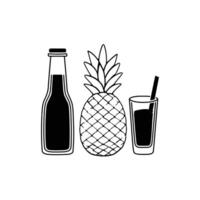 Pineapple juice shown in both glass and bottle form vector